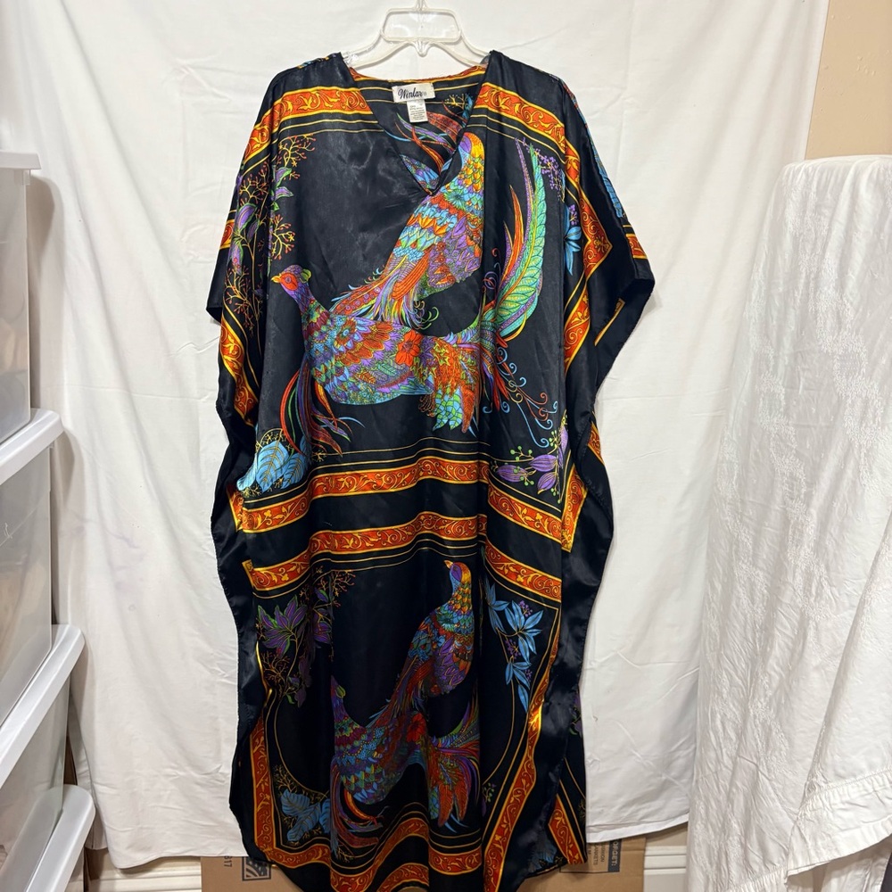 Vintage Winlar Pheasant Novelty Print Kaftan. One-size-fits-most maxi dress